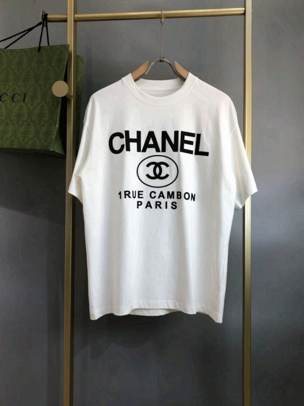Chanel CC Logo 1 Rue Combon Paris White Graphic T-Shirt